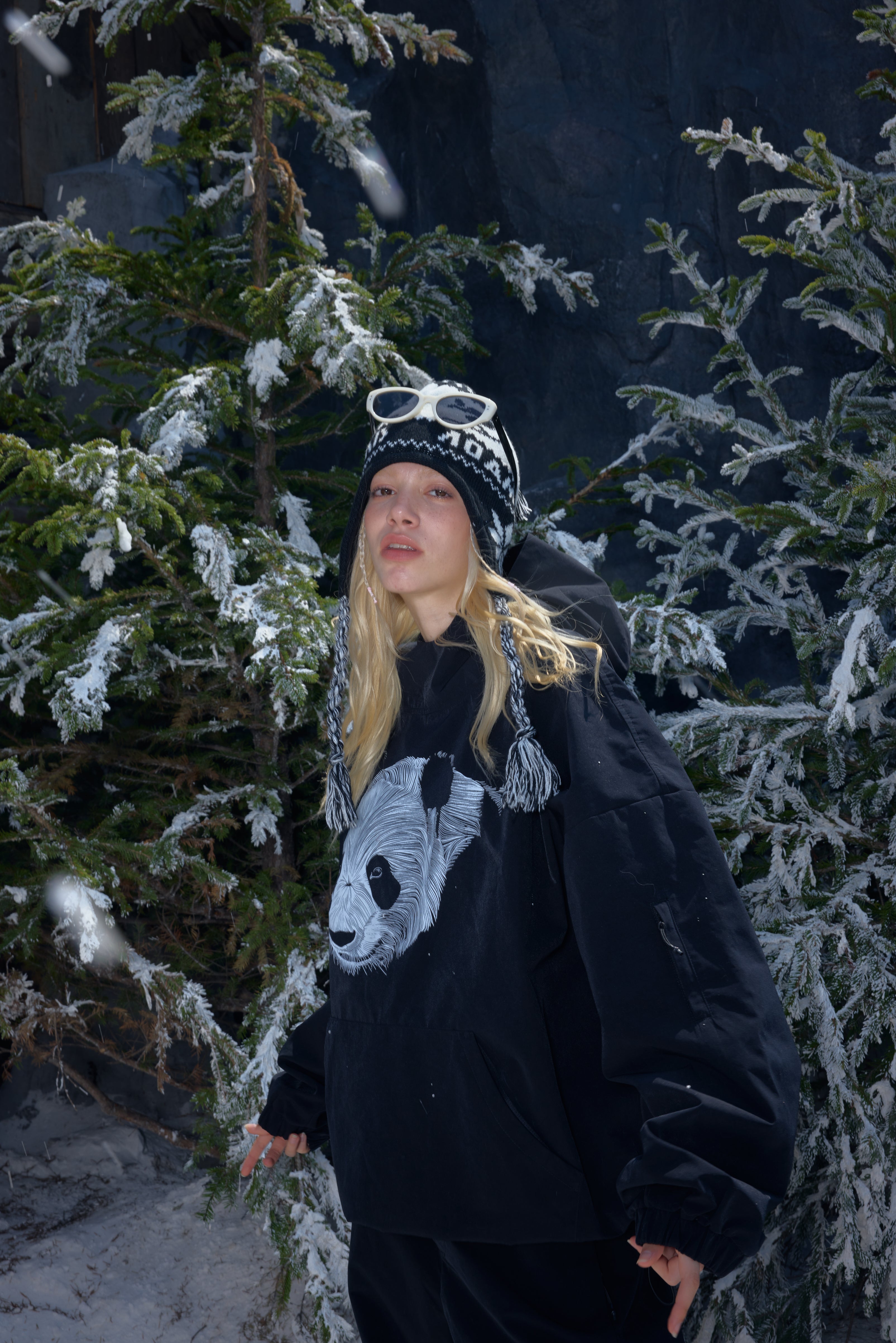 Panda Print Snowboard Hoodie – Waterproof Unisex | Hellystudio