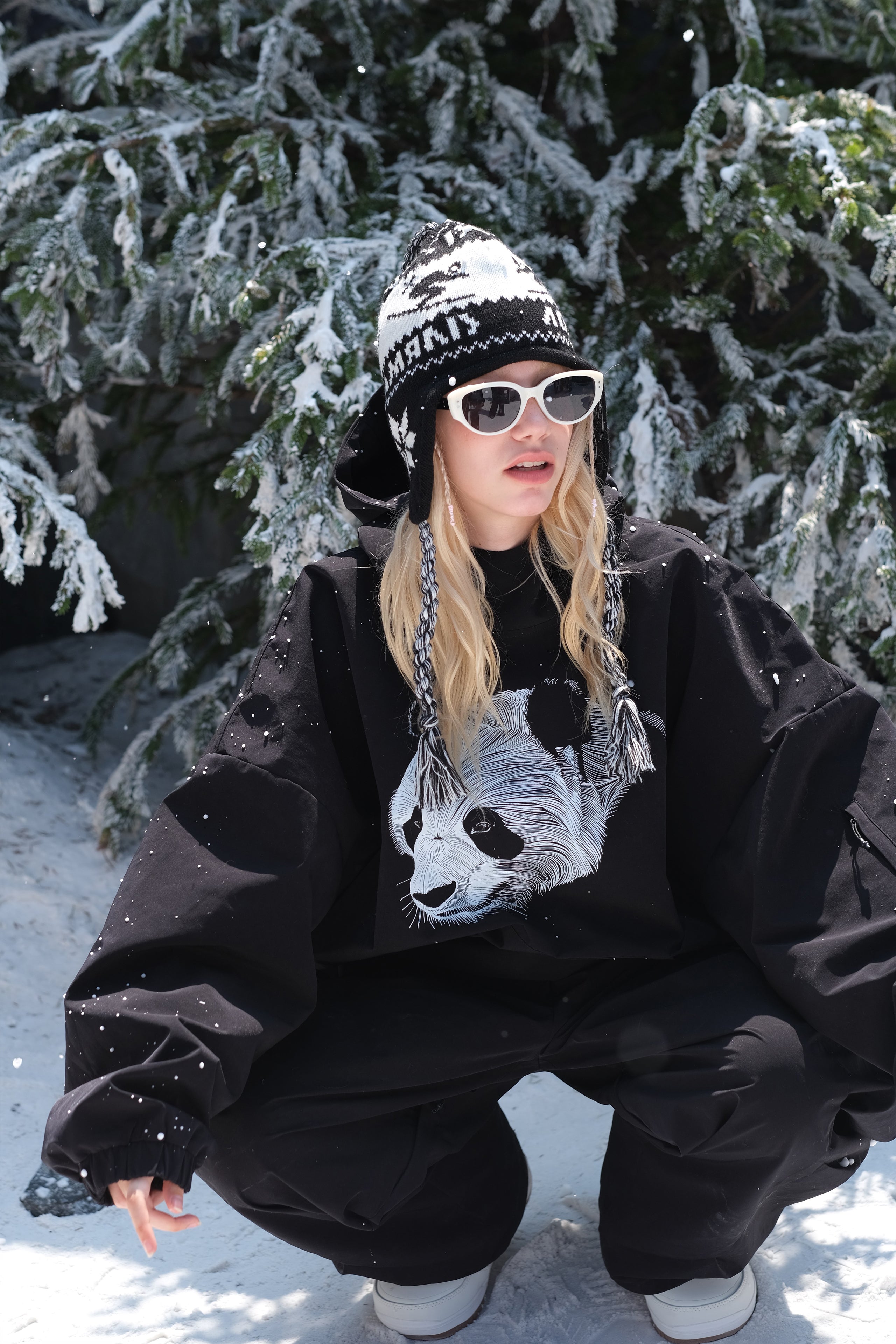 Panda Print Snowboard Hoodie – Waterproof Unisex | Hellystudio