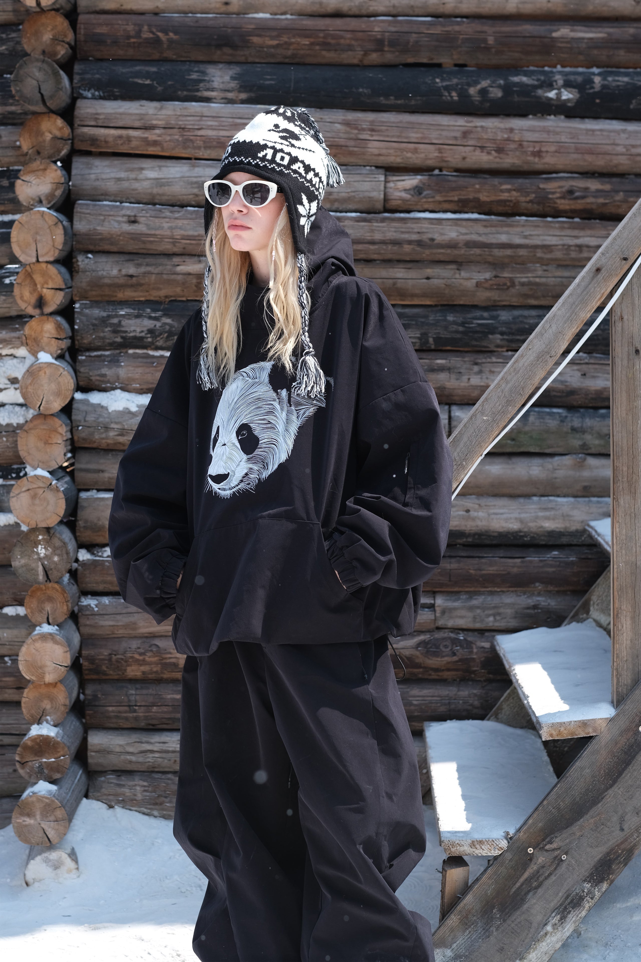 Panda Print Snowboard Hoodie – Waterproof Unisex | Hellystudio